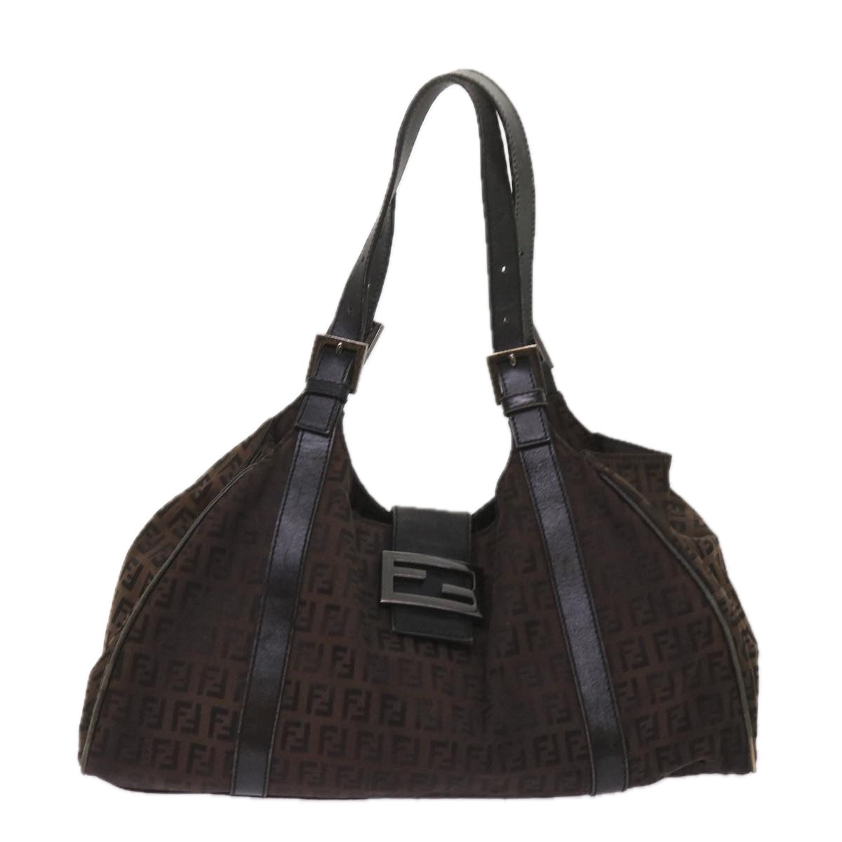 FENDI Zucchino Canvas Shoulder Bag Brown ac2712