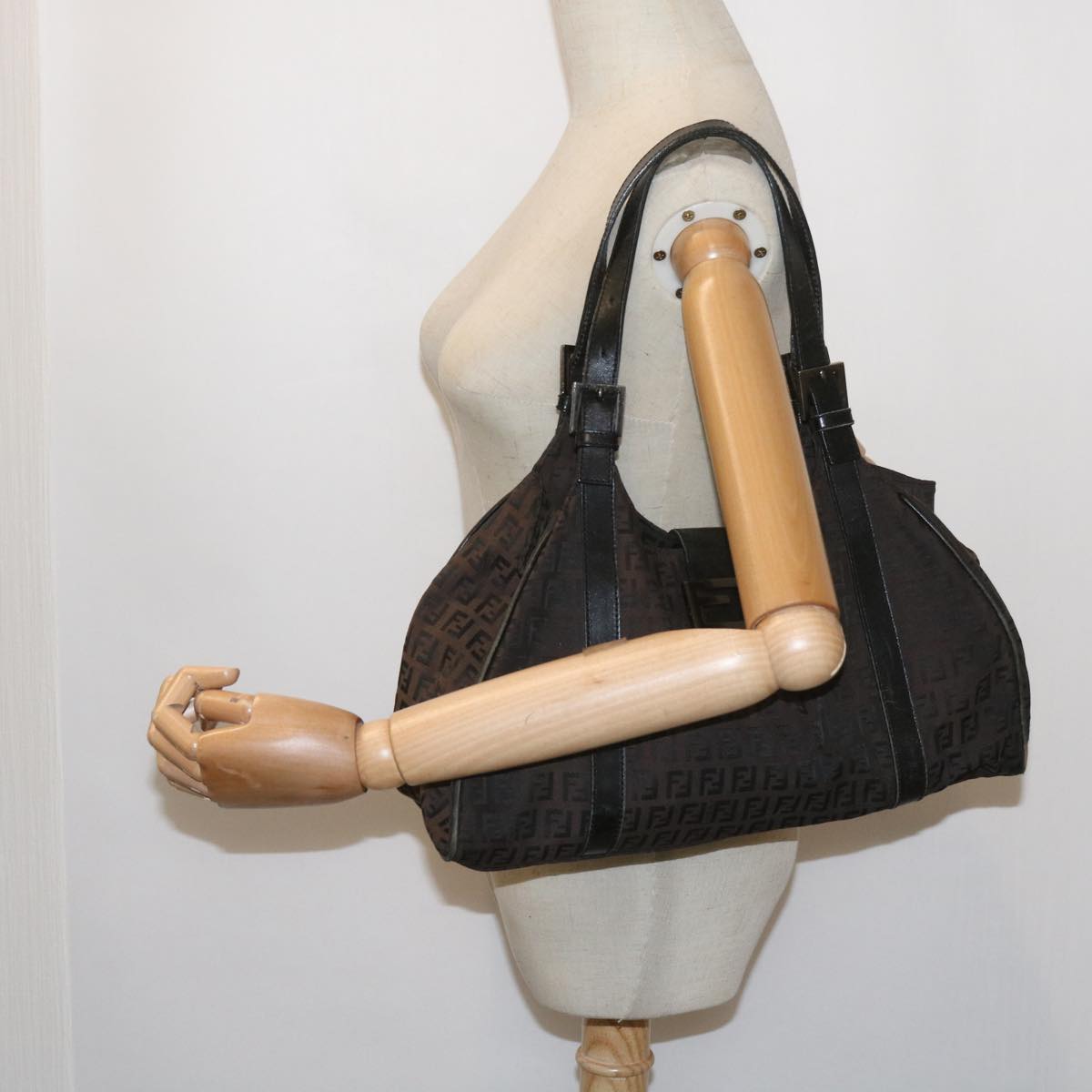 FENDI Zucchino Canvas Shoulder Bag Brown ac2712