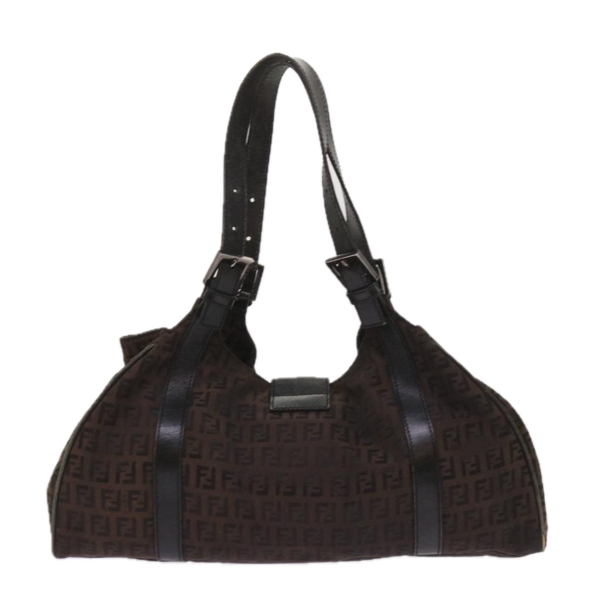 FENDI Zucchino Canvas Shoulder Bag Brown ac2712
