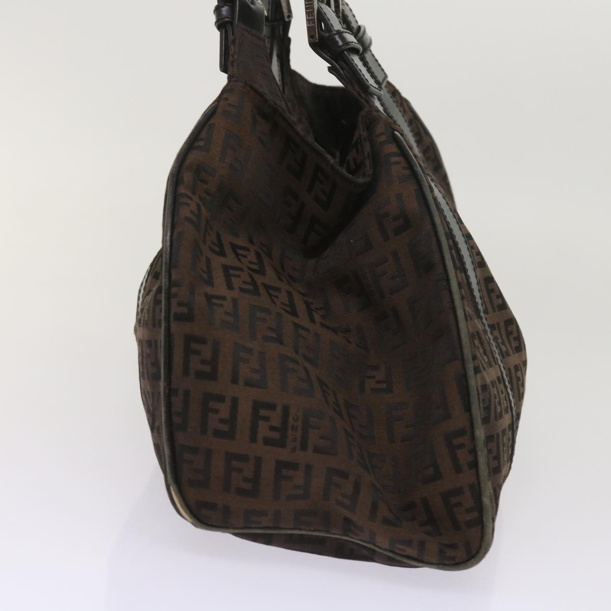 FENDI Zucchino Canvas Shoulder Bag Brown ac2712