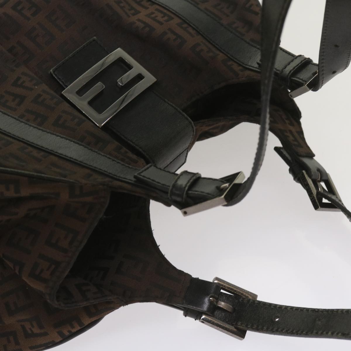 FENDI Zucchino Canvas Shoulder Bag Brown ac2712