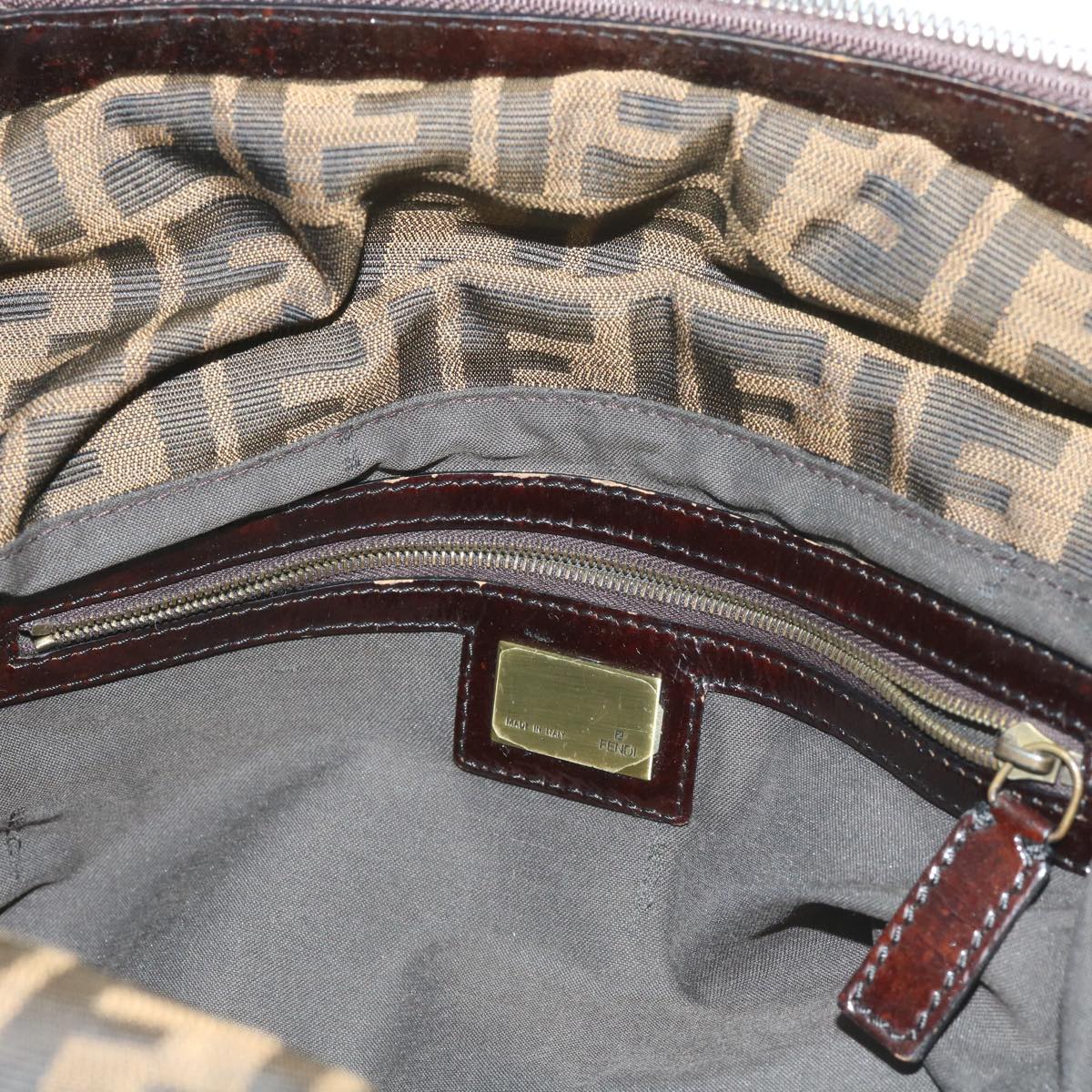 FENDI Zucca Canvas Shoulder Bag Brown ac2737