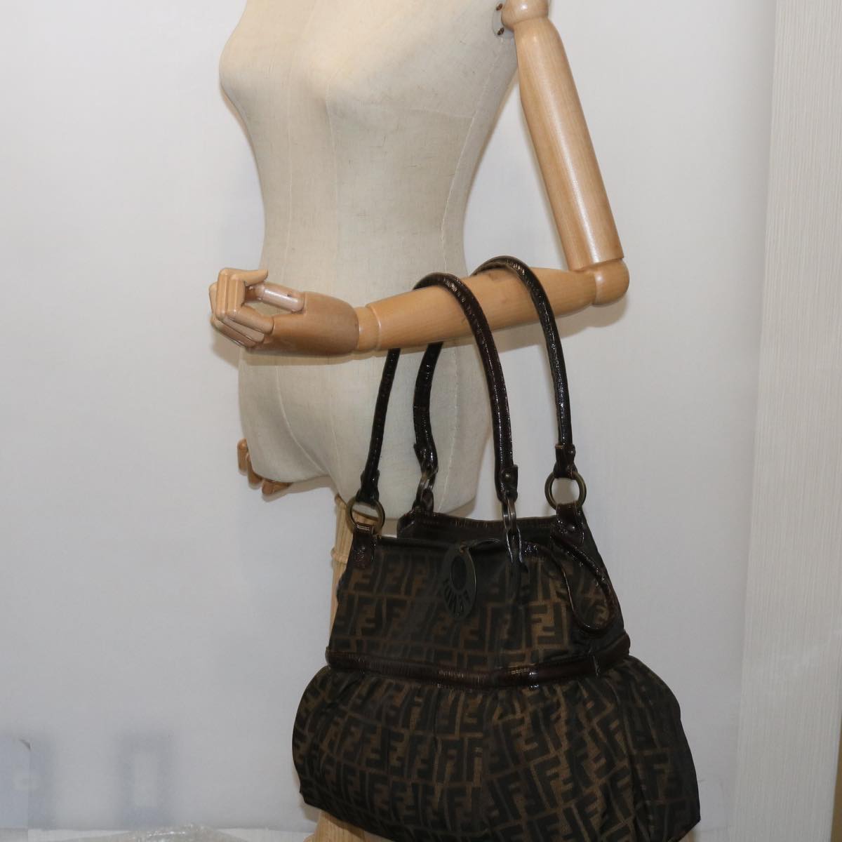 FENDI Zucca Canvas Shoulder Bag Brown ac2737