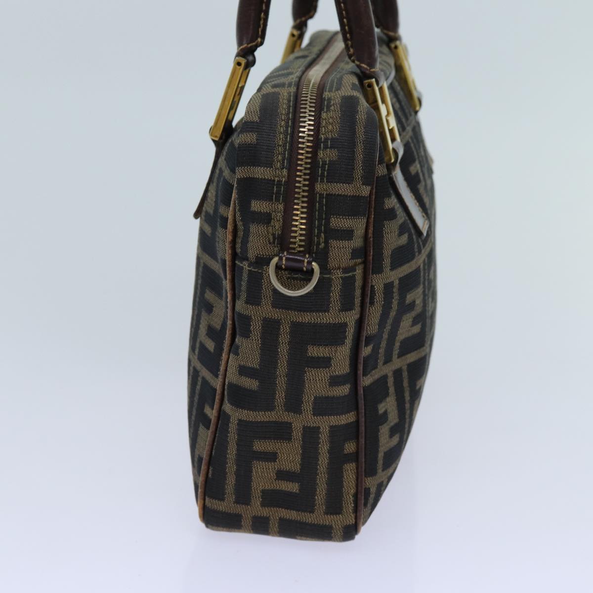 FENDI Zucca Canvas Hand Bag Brown Black ac2930