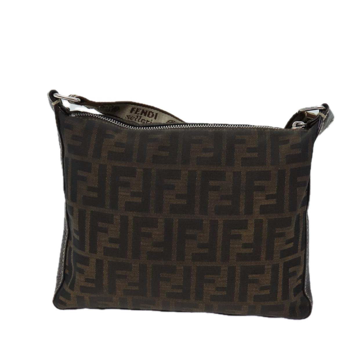 FENDI Zucca Canvas Shoulder Bag Black Brown ac2931
