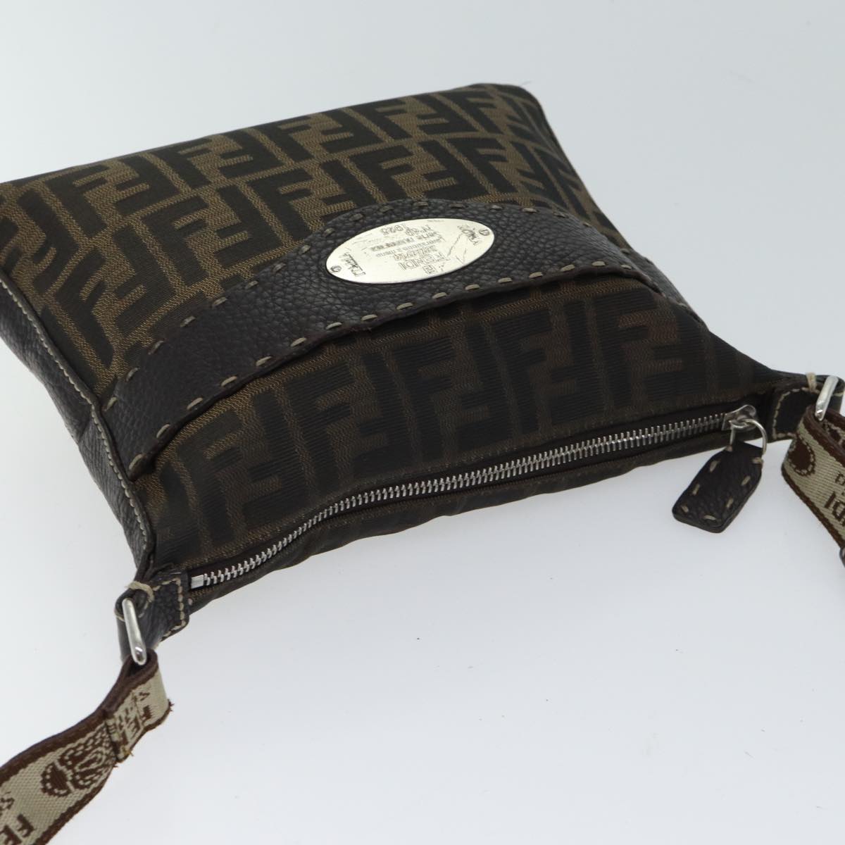 FENDI Zucca Canvas Shoulder Bag Black Brown ac2931