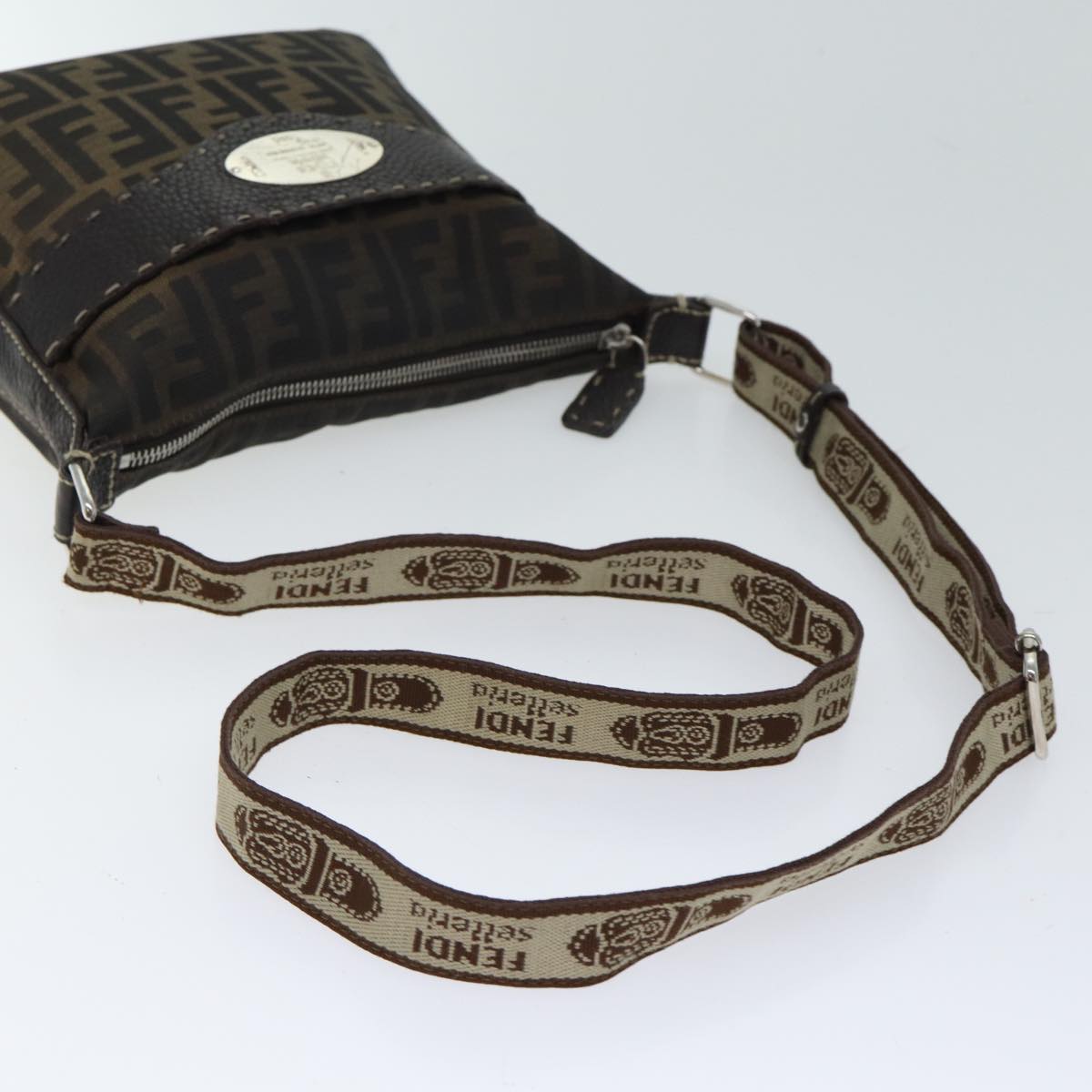 FENDI Zucca Canvas Shoulder Bag Black Brown ac2931