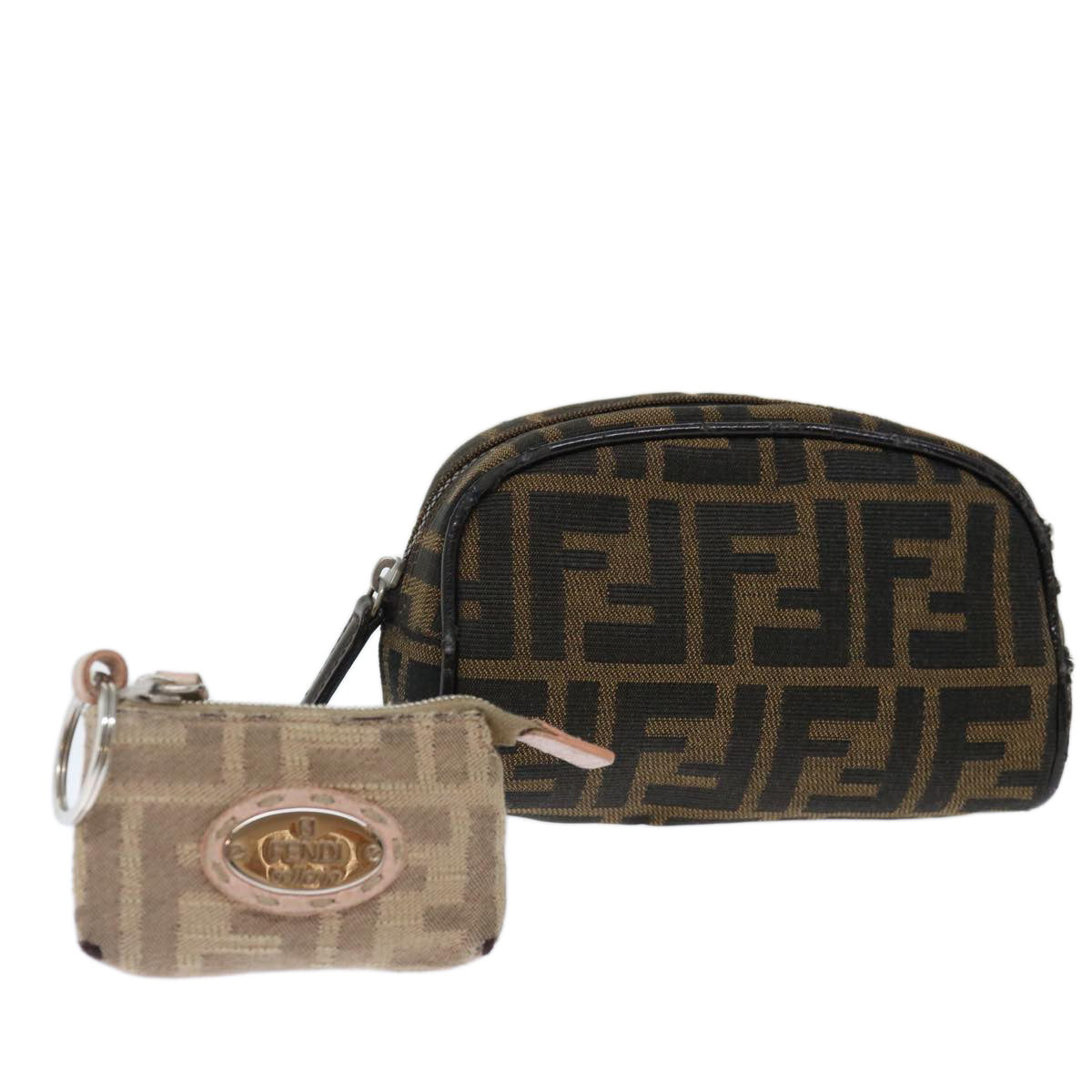 FENDI Zucca Canvas Pouch 2Set Black Beige Brown ac2939