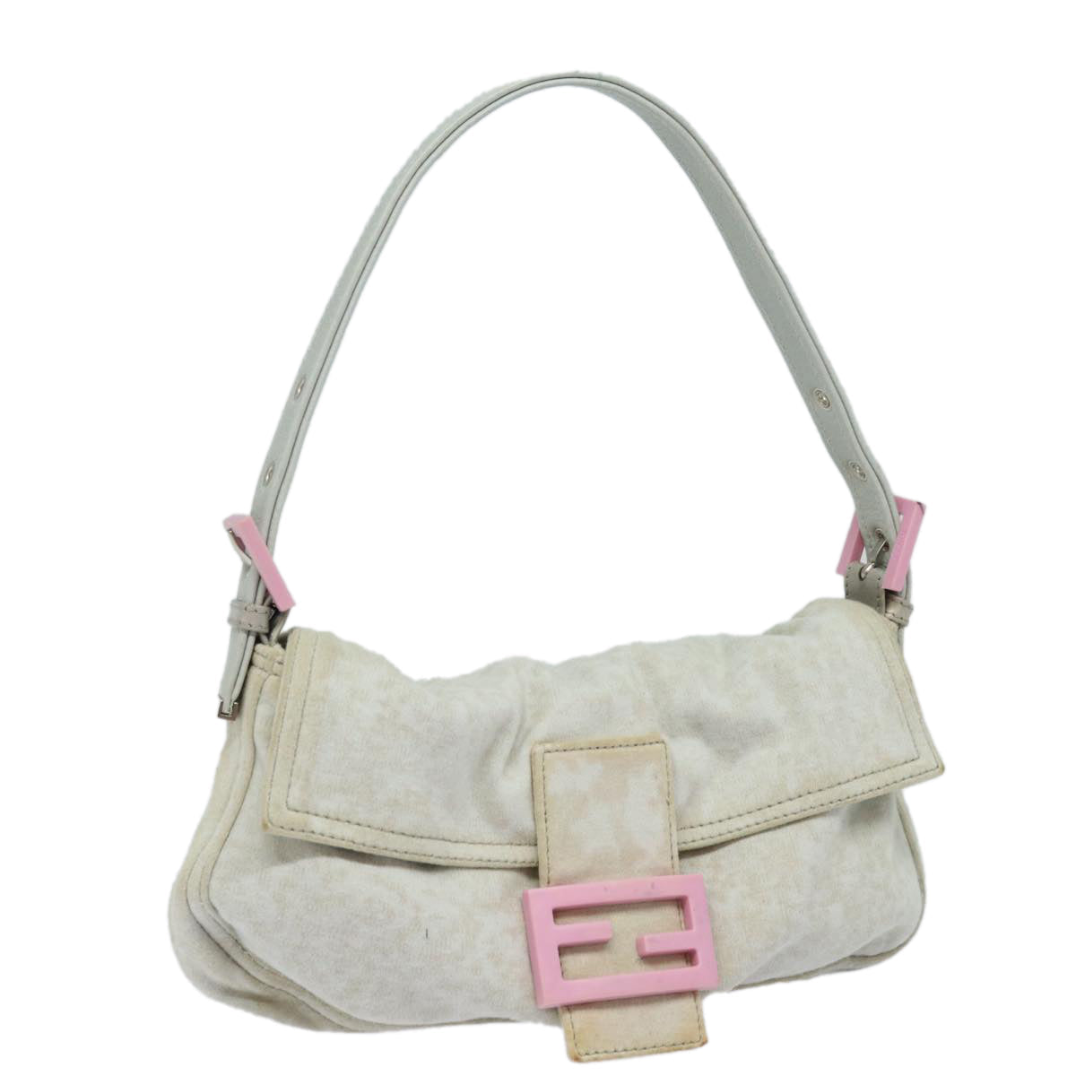 FENDI Mamma Baguette Shoulder Bag Nylon Gray ac3139