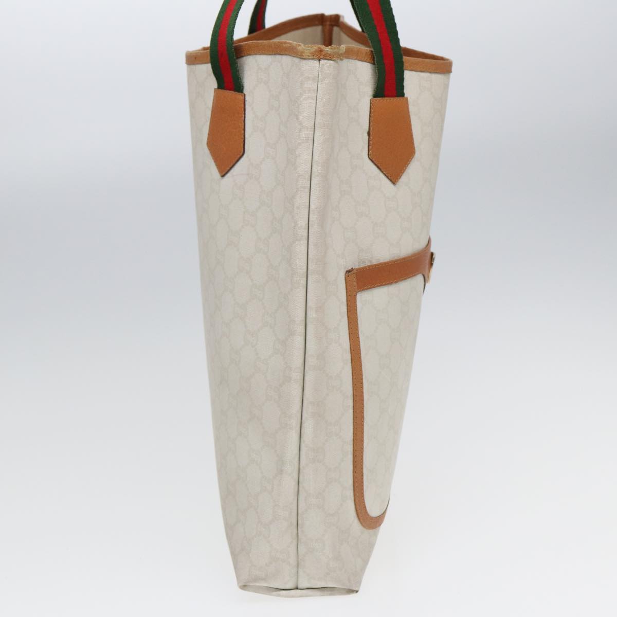 GUCCI GG Plus Supreme Web Sherry Line Tote Bag PVC Leather White Red ac3160