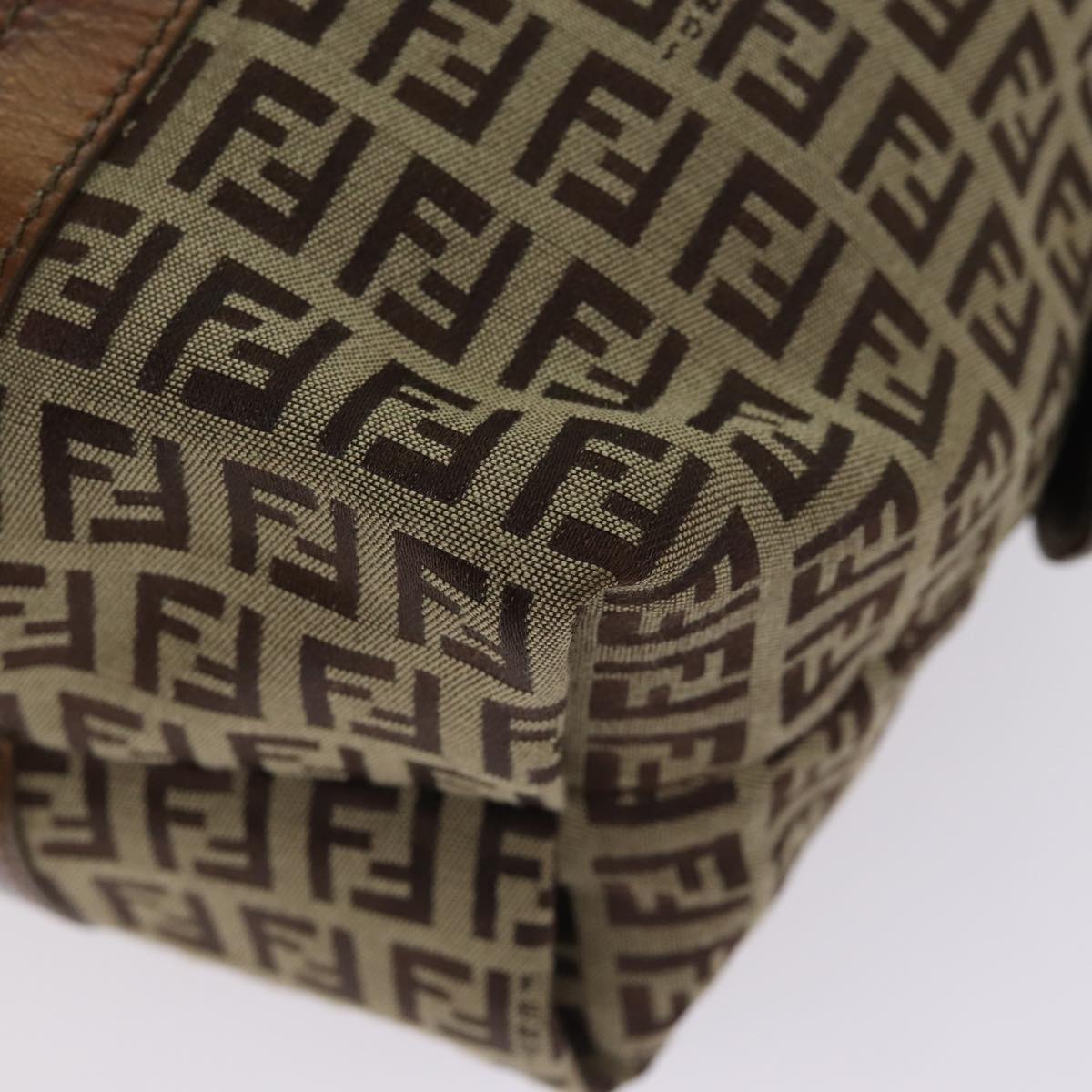FENDI Zucchino Canvas Shoulder Bag Beige Gold ac3210
