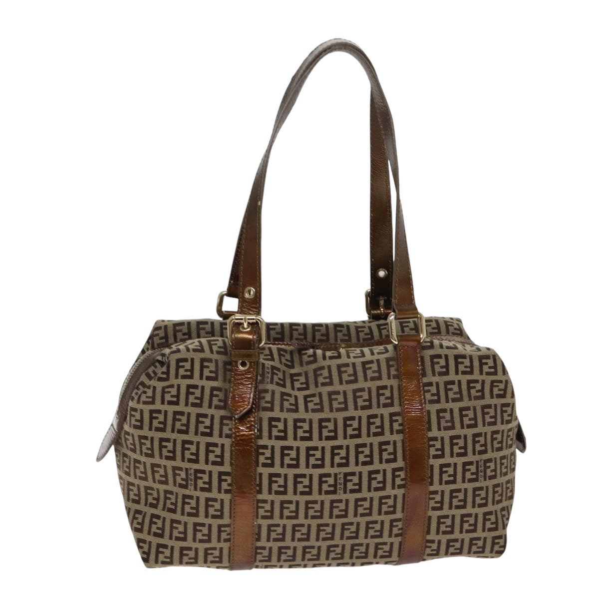 FENDI Zucchino Canvas Shoulder Bag Beige Gold ac3210