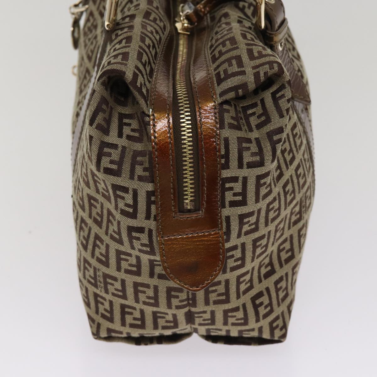 FENDI Zucchino Canvas Shoulder Bag Beige Gold ac3210