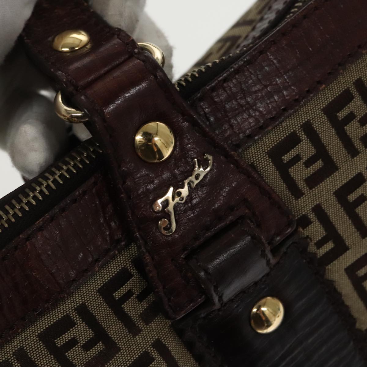 FENDI Zucchino Canvas Tote Bag Beige Gold ac3304