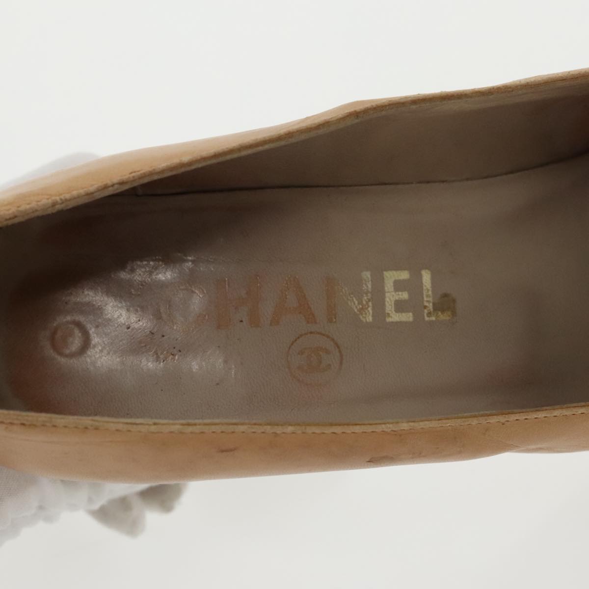 CHANEL High Heels Leather Beige Brown CC ac3348