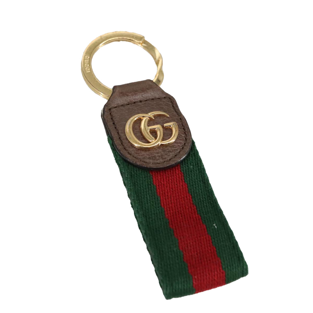GUCCI Ofidia Web Sherry Line Key Ring Leather Red Green ac3396