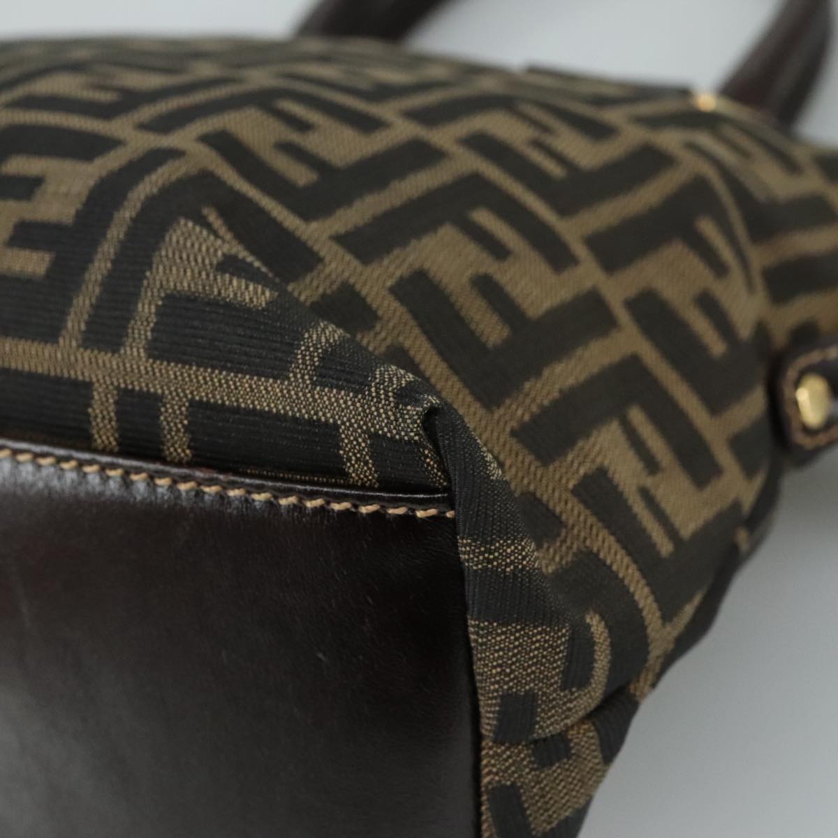 FENDI Zucca Canvas Hand Bag Brown Black gold ac3464