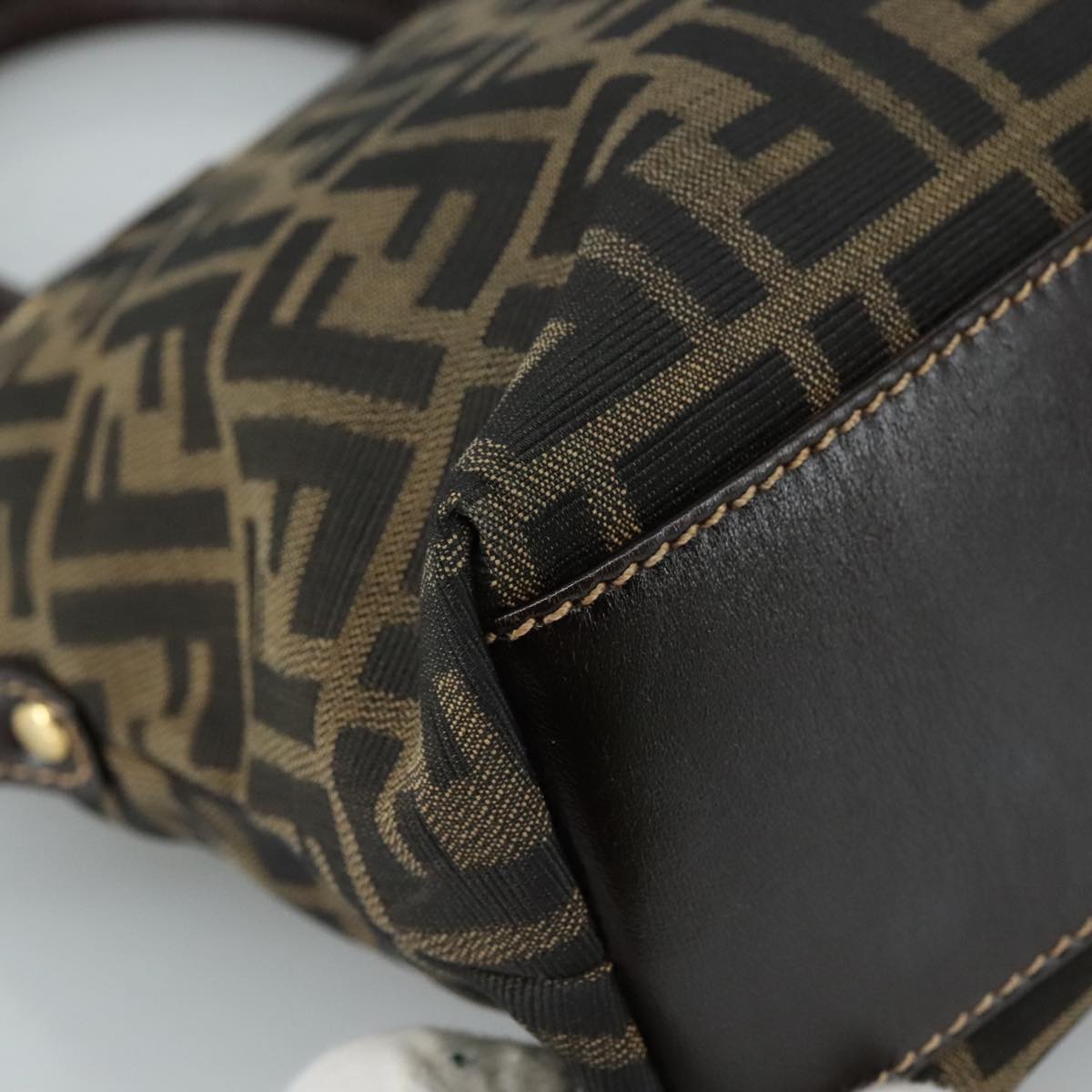 FENDI Zucca Canvas Hand Bag Brown Black gold ac3464