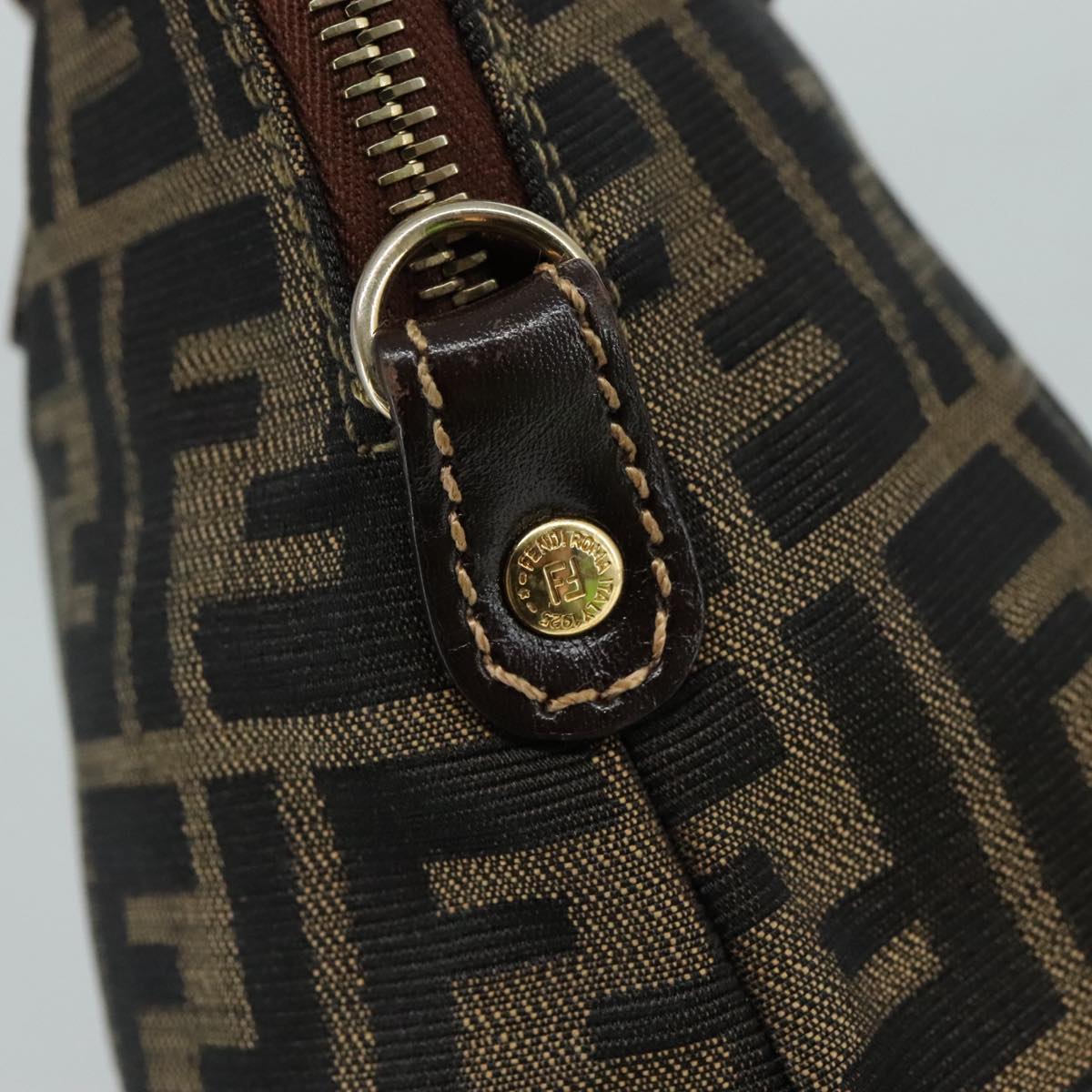 FENDI Zucca Canvas Hand Bag Brown Black gold ac3464