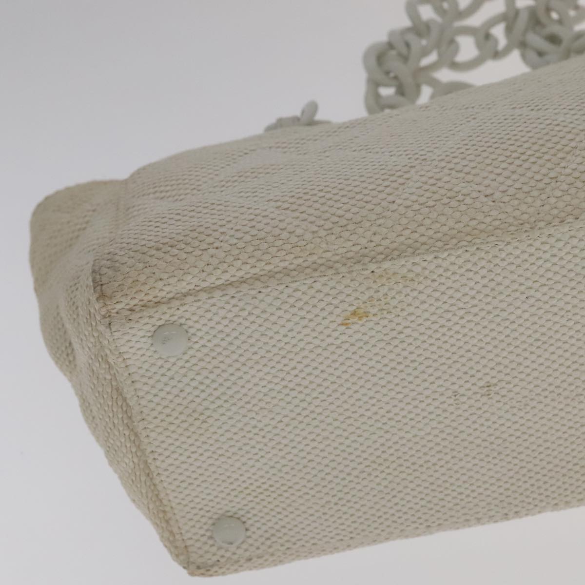 CHANEL Matelasse Chain Tote Bag Straw White CC ac3478