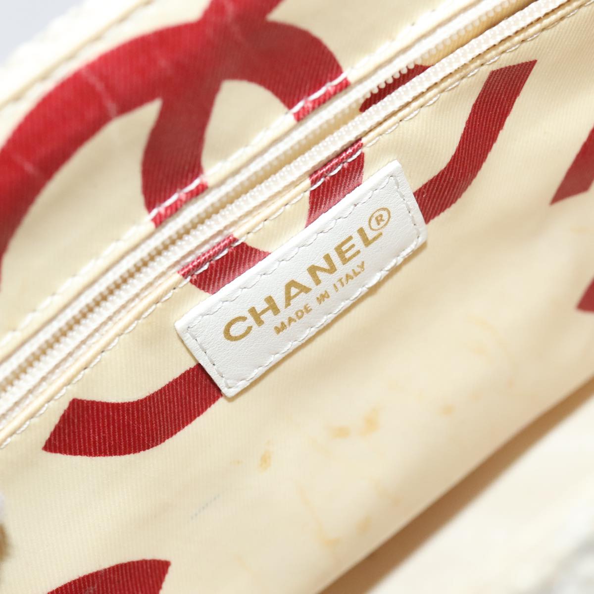 CHANEL Matelasse Chain Tote Bag Straw White CC ac3478