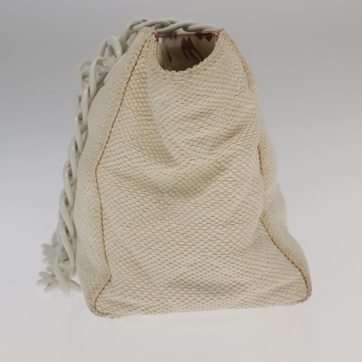 CHANEL Matelasse Chain Tote Bag Straw White CC ac3478