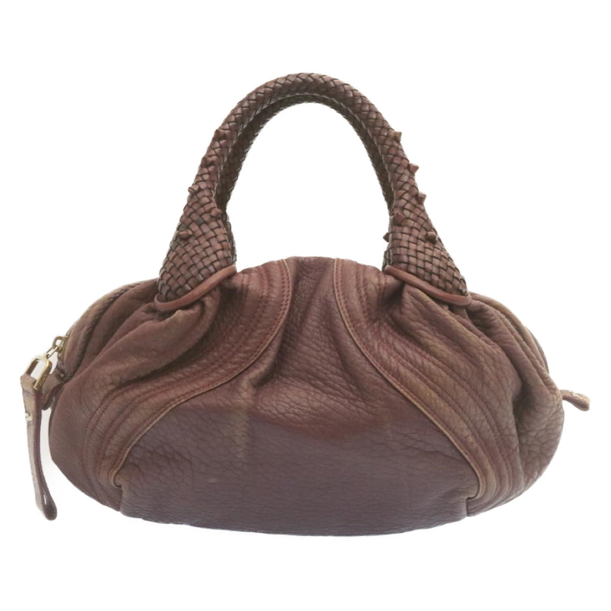 FENDI Zucca Hand Bag Leather Wine Red ac567