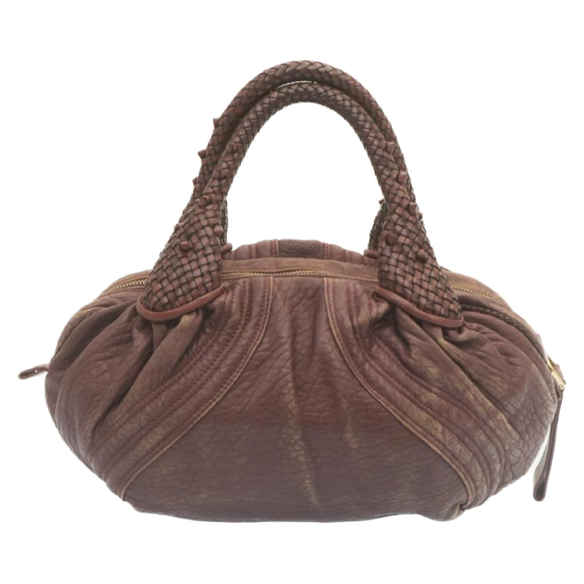 FENDI Zucca Hand Bag Leather Wine Red ac567