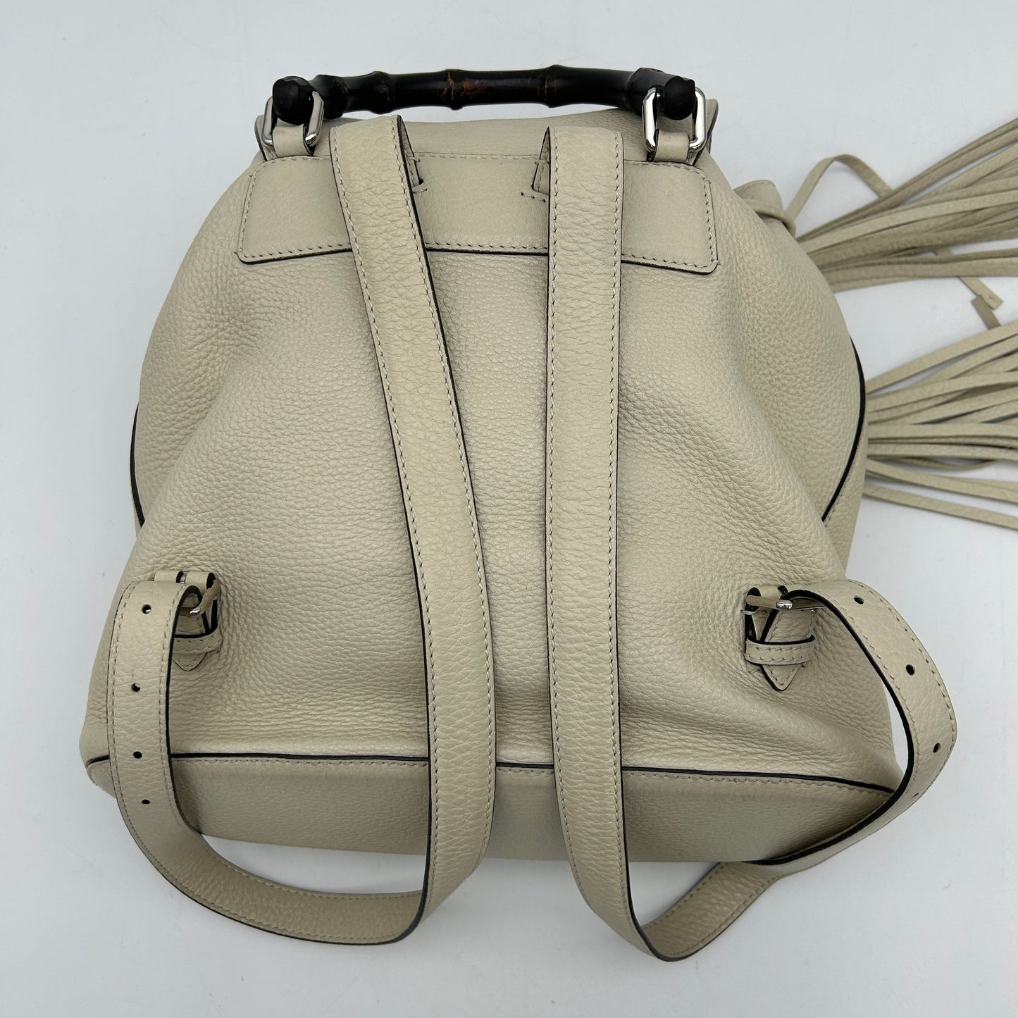 Gucci Leather Bamboo Tassel Backpack White