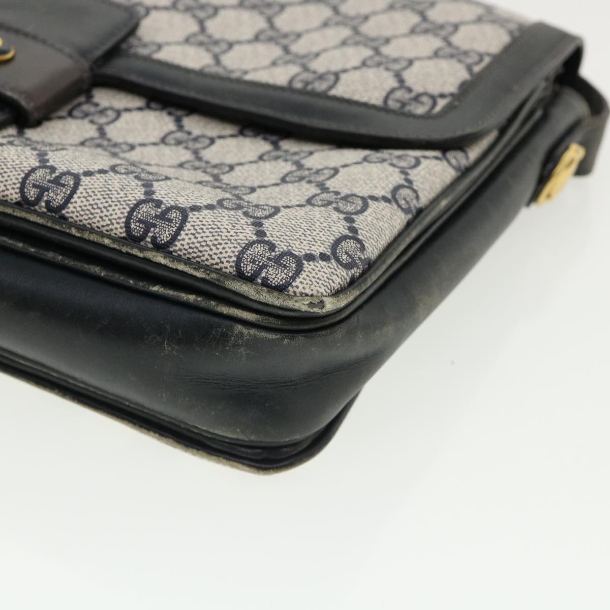 GUCCI GG Canvas Shoulder Bag PVC Leather Navy am3194