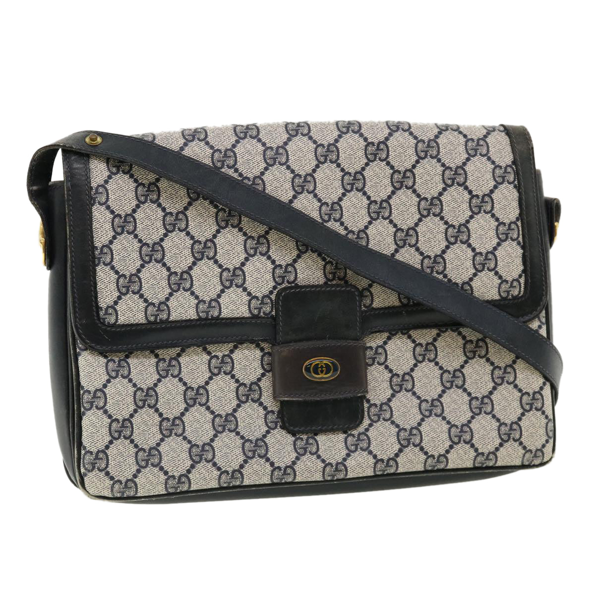 GUCCI GG Canvas Shoulder Bag PVC Leather Navy am3194