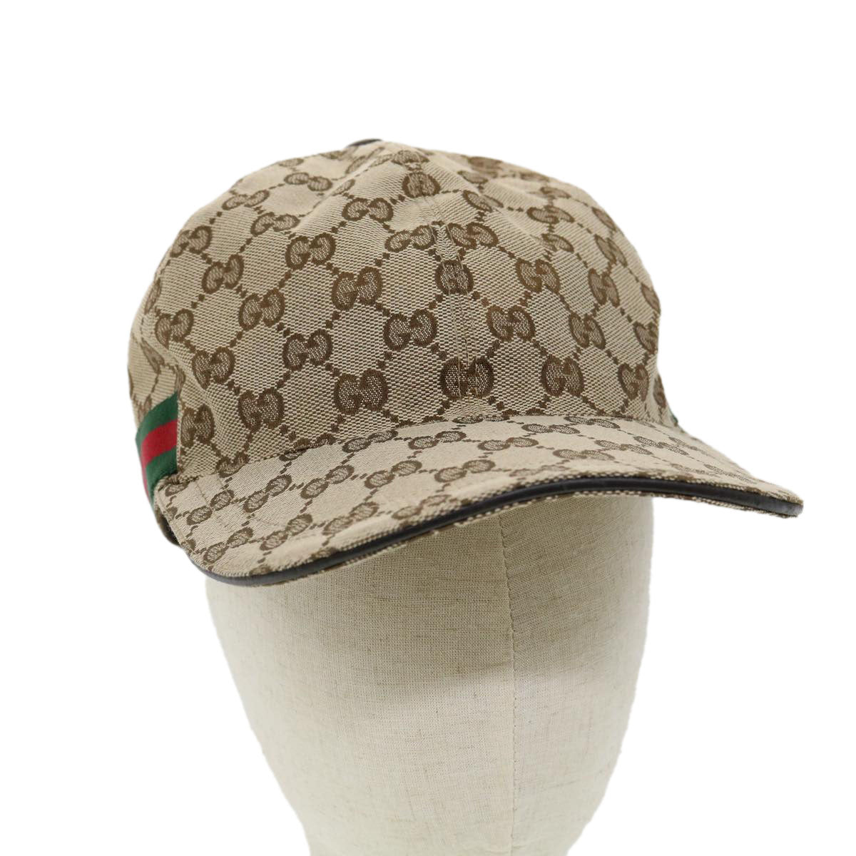 GUCCI Web Sherry Line GG Canvas Cap Beige Green Red am3212