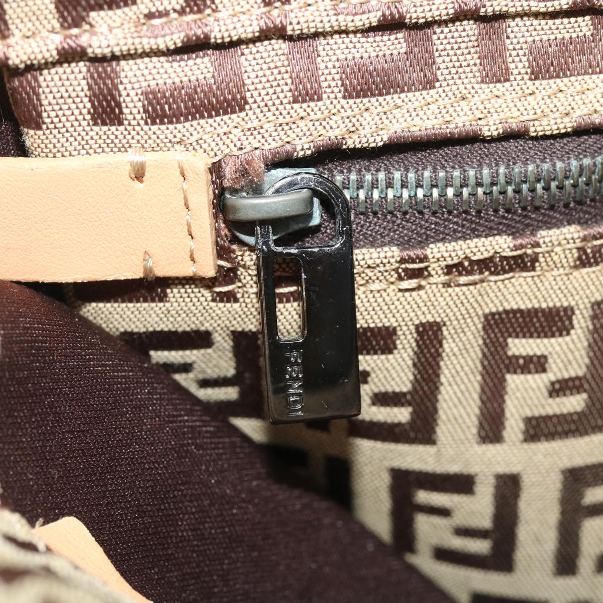 FENDI Zucchino Canvas Shoulder Bag Brown am3565