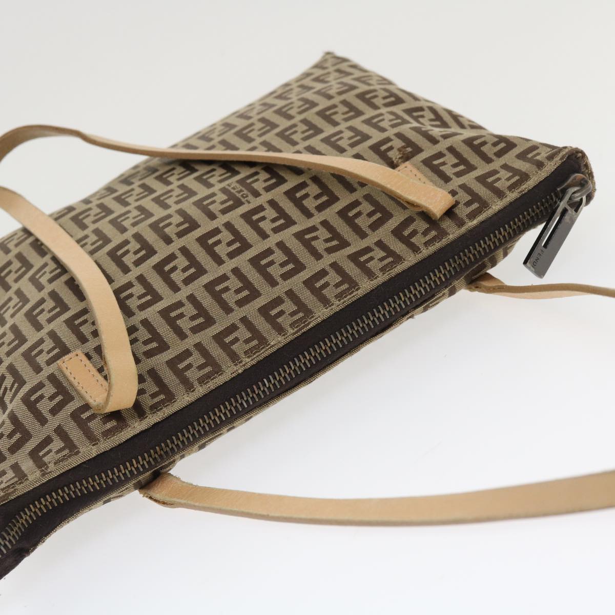 FENDI Zucchino Canvas Shoulder Bag Brown am3565