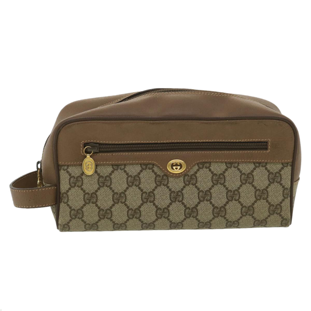 GUCCI GG Canvas Clutch Bag PVC Leather Beige am3609
