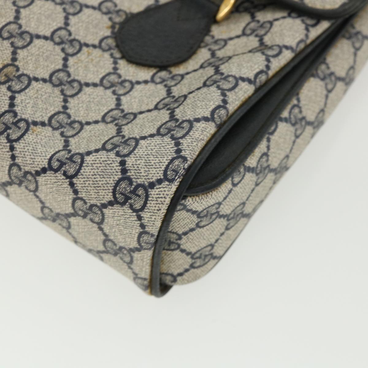 GUCCI GG Canvas Hand Bag PVC Leather Navy am3682