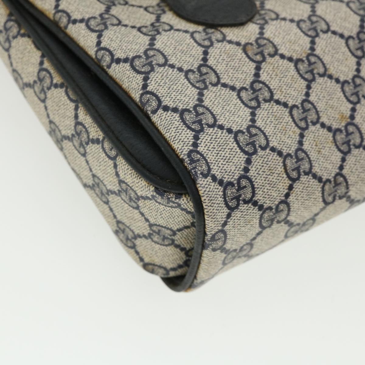 GUCCI GG Canvas Hand Bag PVC Leather Navy am3682