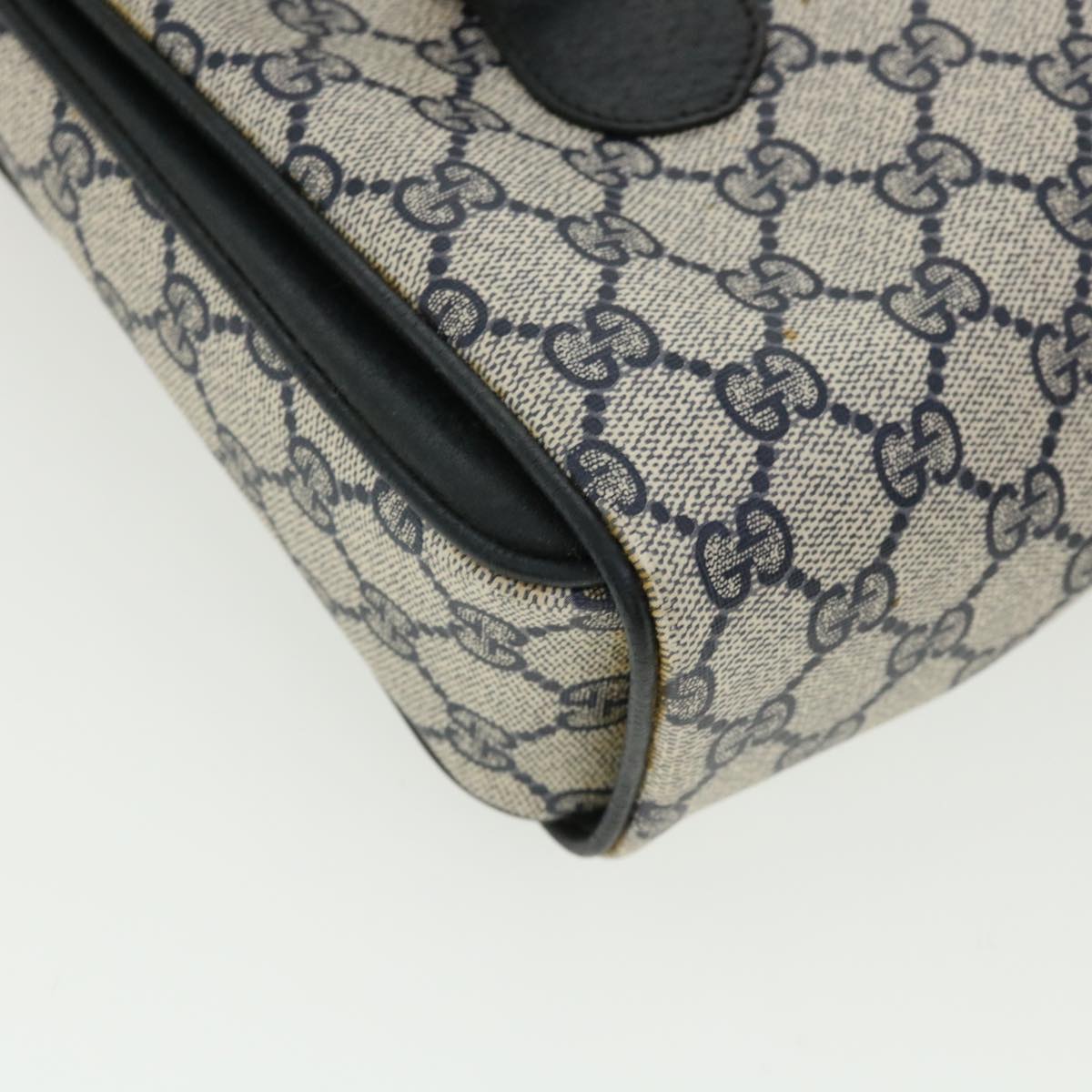 GUCCI GG Canvas Hand Bag PVC Leather Navy am3682