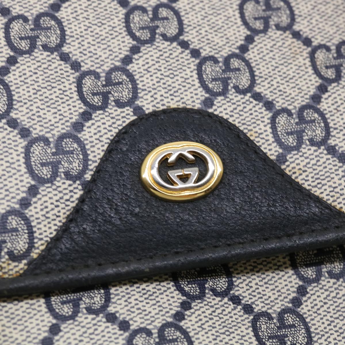 GUCCI GG Canvas Hand Bag PVC Leather Navy am3682