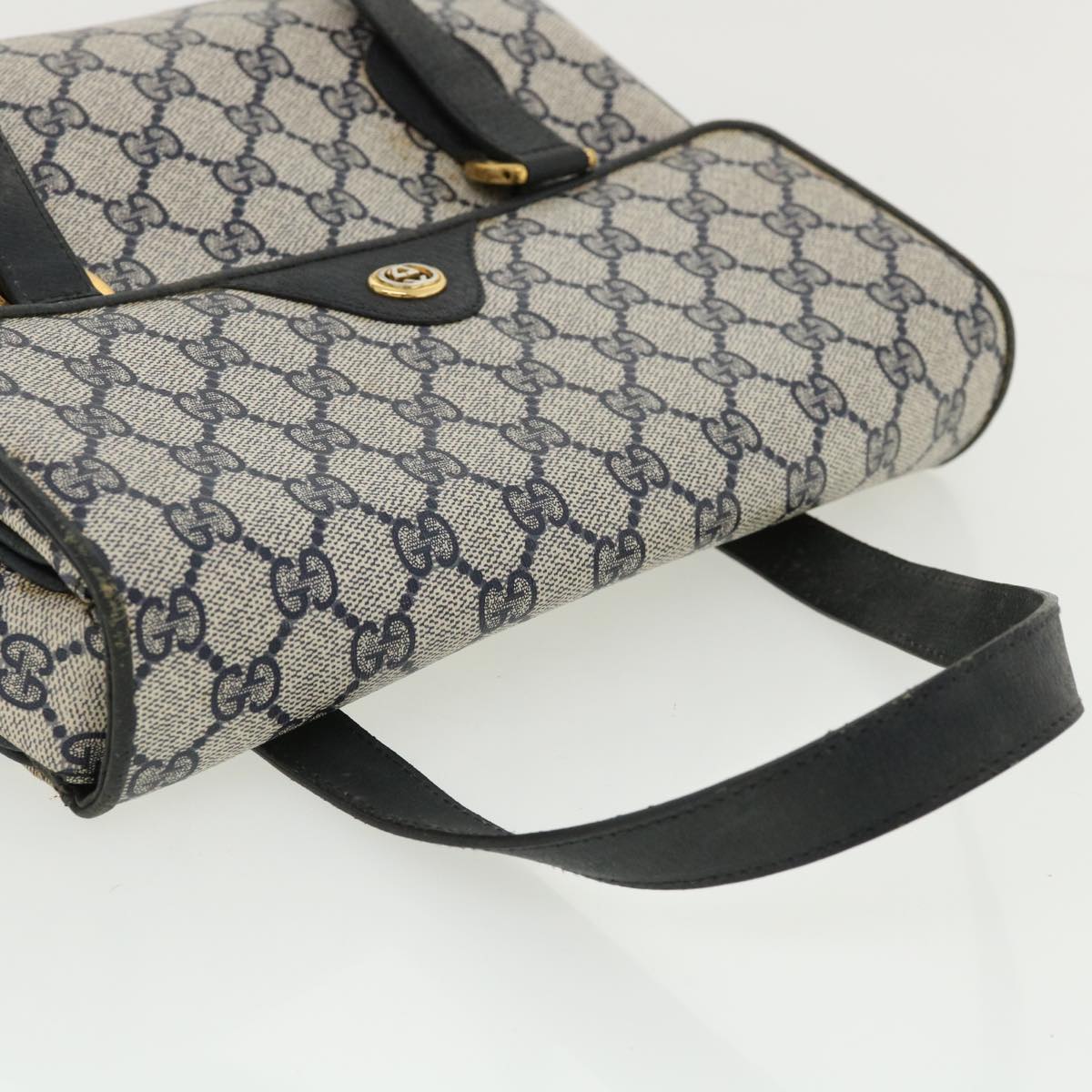 GUCCI GG Canvas Hand Bag PVC Leather Navy am3682