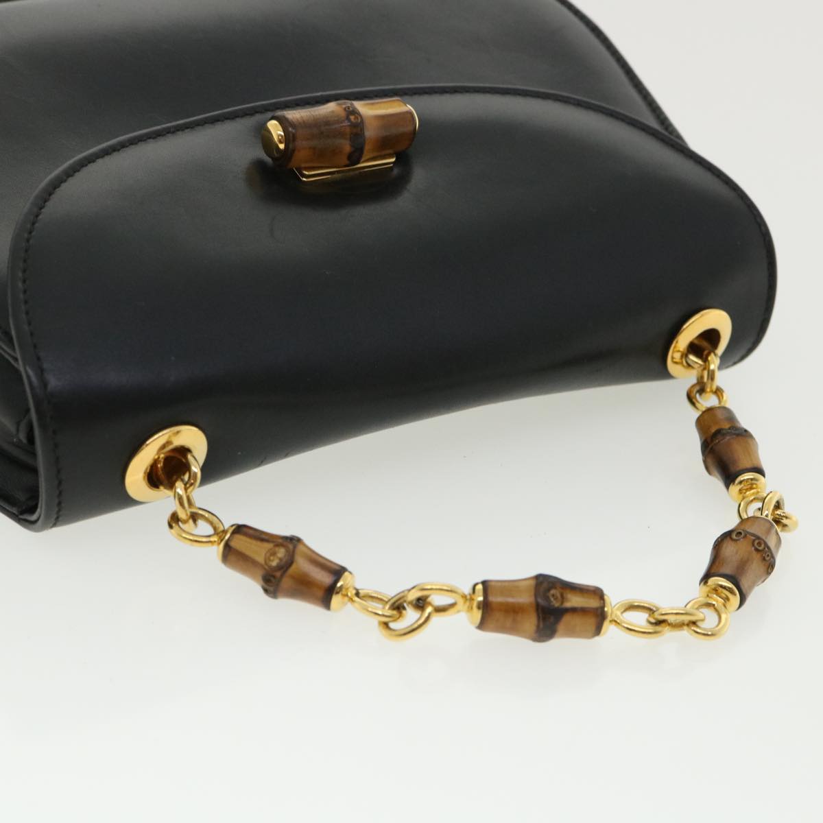 GUCCI Bamboo Chain Hand Bag Leather Black 0011151497 am3810