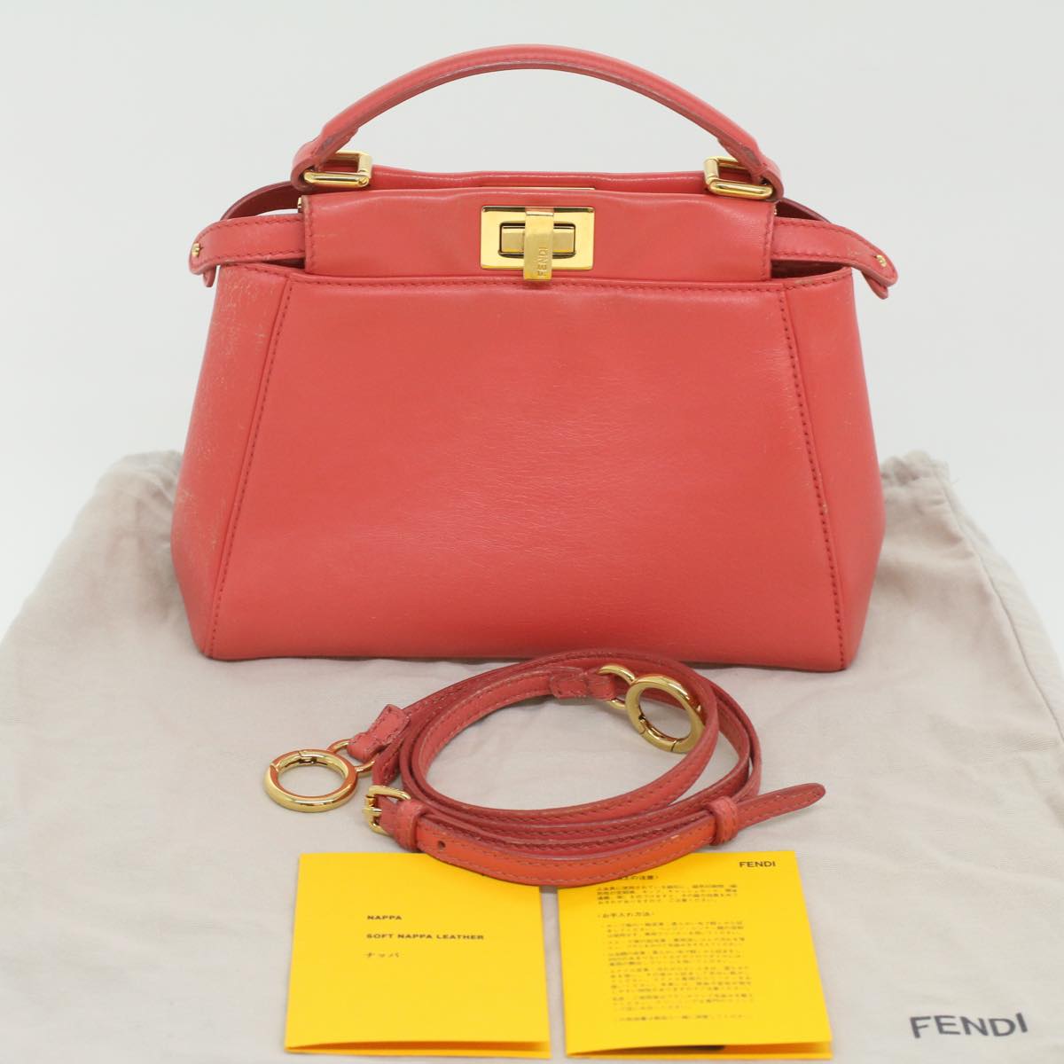 FENDI micro picaboo Hand Bag Leather 2way Orange am3883
