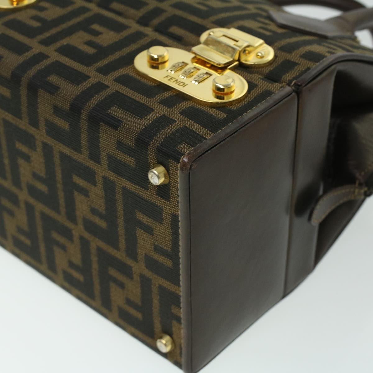 FENDI Zucca Canvas Hand Bag 2way Brown Black am3888A