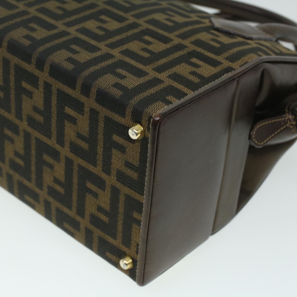 FENDI Zucca Canvas Hand Bag 2way Brown Black am3888A