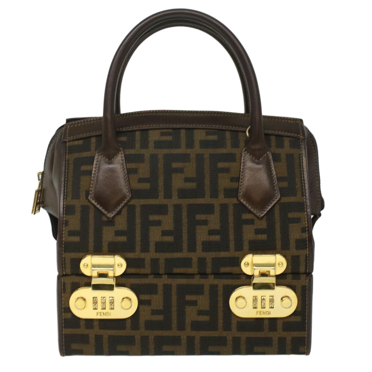 FENDI Zucca Canvas Hand Bag 2way Brown Black am3888A