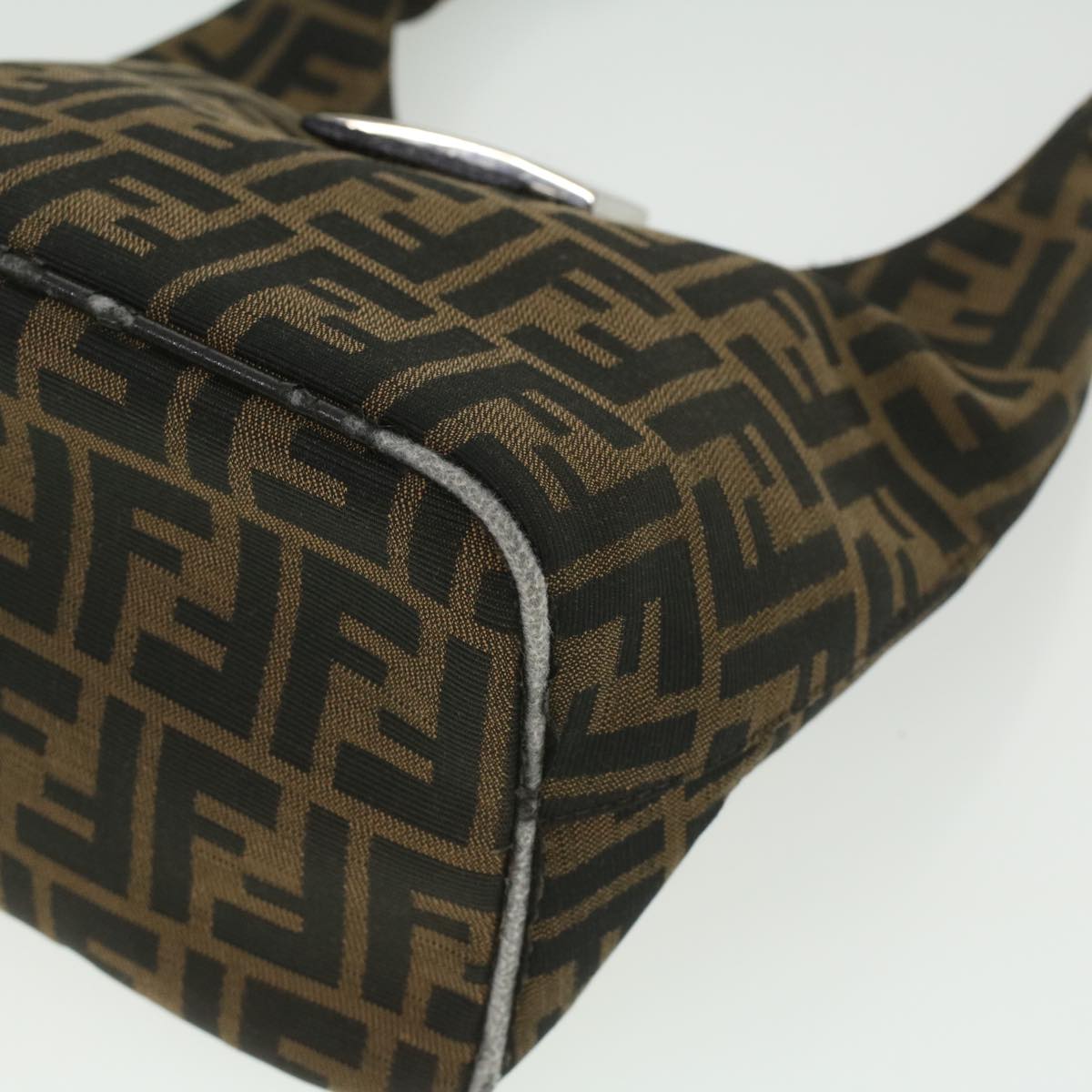 FENDI Zucca Canvas Mamma Baguette Shoulder Bag Nylon Brown Black am3962