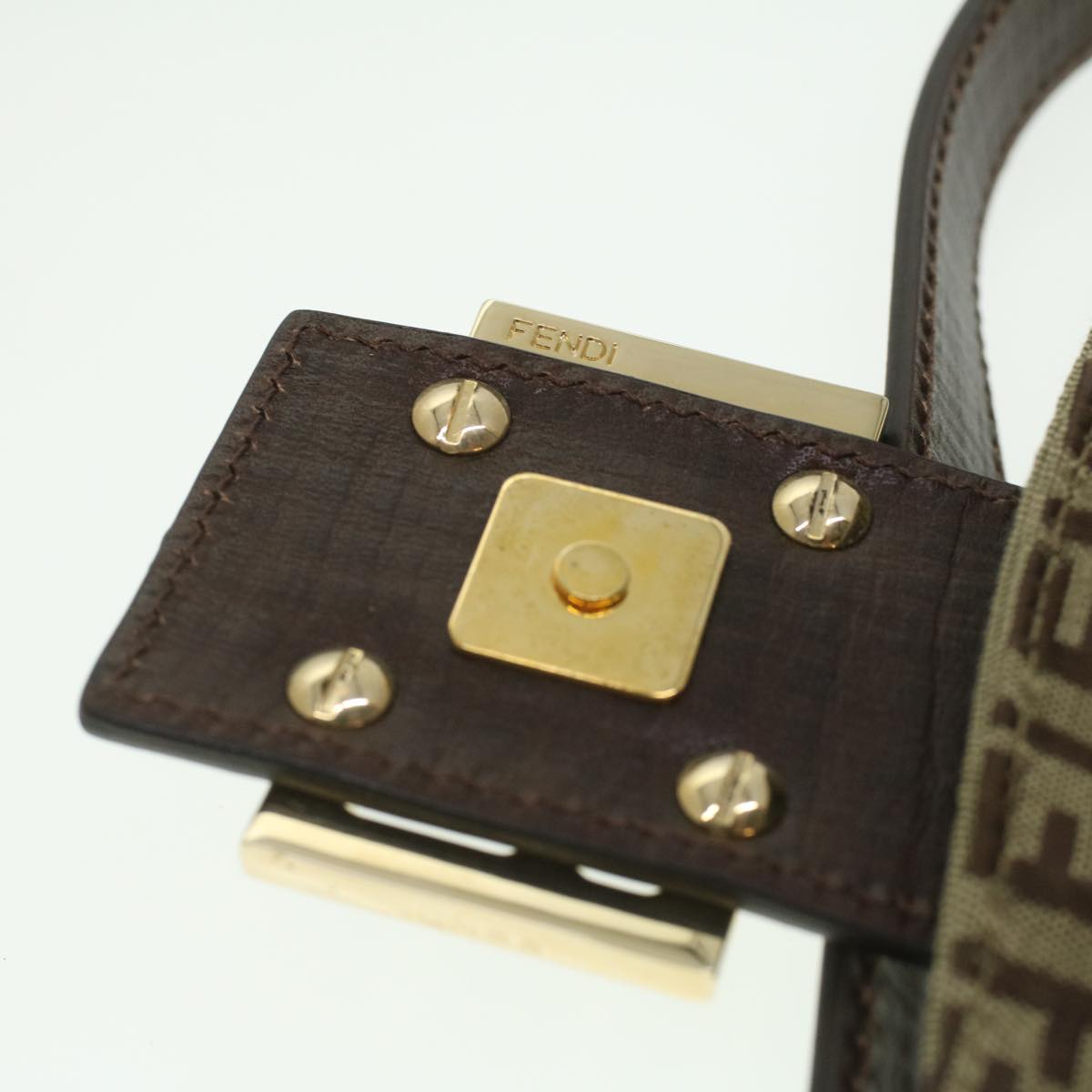 FENDI Zucca Canvas Mamma Baguette Shoulder Bag Nylon Brown Black am3973