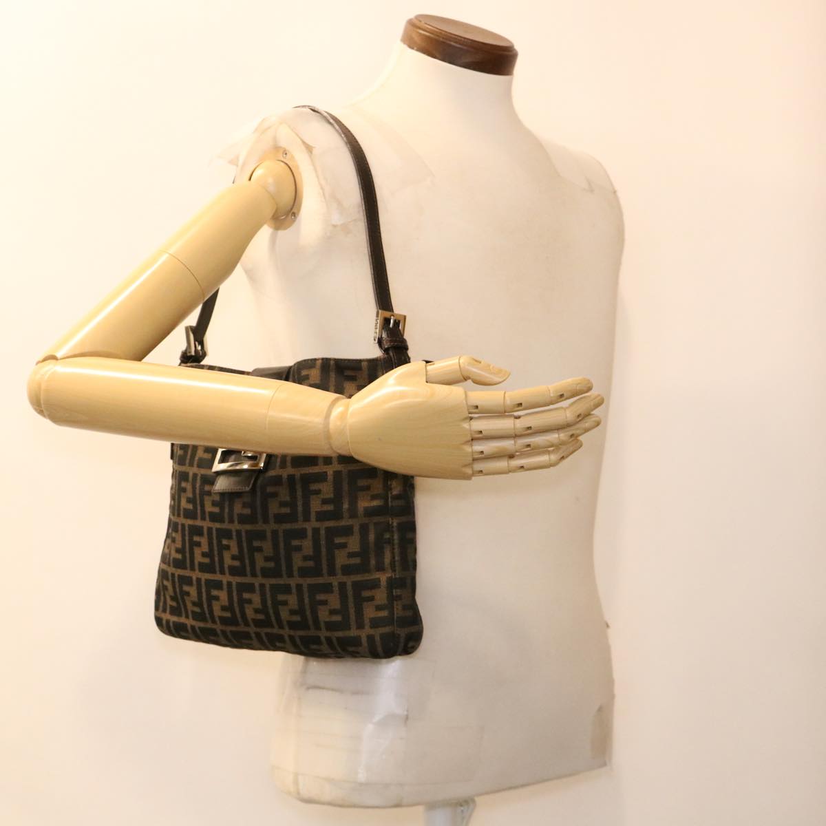 FENDI Zucca Canvas Mamma Baguette Shoulder Bag Brown 2258 26727 009 am4024
