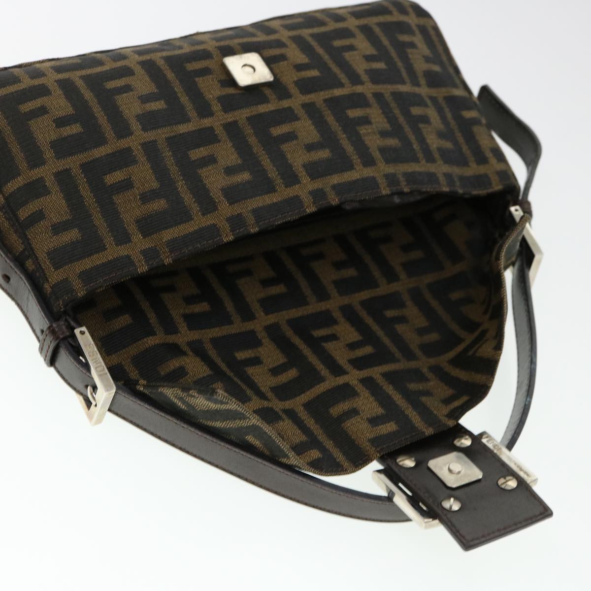 FENDI Zucca Canvas Mamma Baguette Shoulder Bag Brown Black 232126424 am4025
