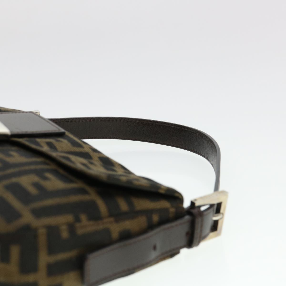 FENDI Zucca Canvas Mamma Baguette Shoulder Bag Brown Black 232126424 am4025